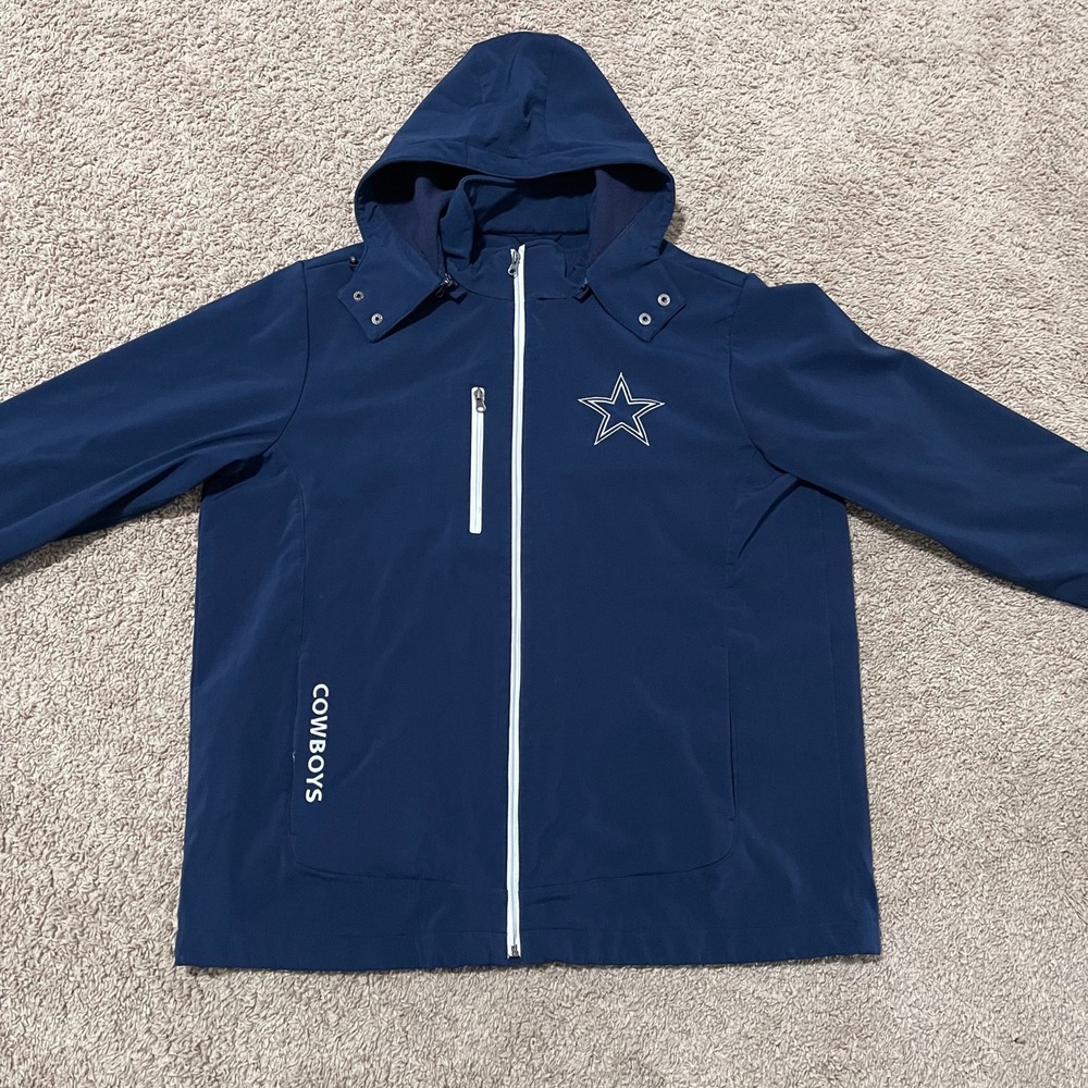 Dallas Cowboys Jacket Mens XL Navy Blue Full Zip Hooded‎ Embroidered NFL x G-III